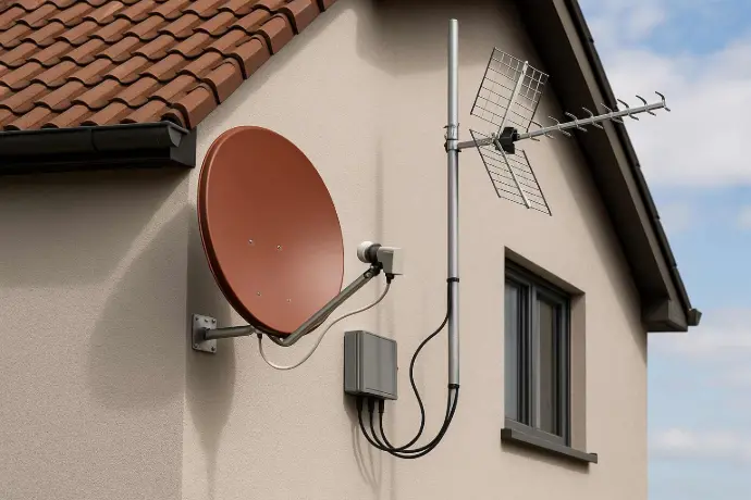 Satellitenschüssel und TV-Antenne an Einfamilienhaus in Hall in Tirol – Installation von Sat-, Kabel- und TV-Systemen