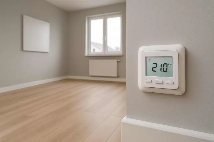 Digitaler Raumthermostat und elektrische Heiztechnik in modernem Wohnraum in Hall in Tirol