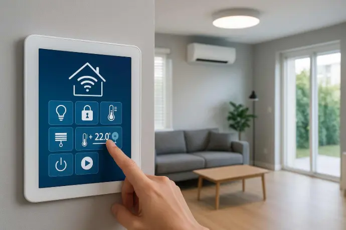 Smart-Home-Steuerung in modernem Wohnraum in Hall in Tirol – zentrale Bedienung für Licht, Temperatur und Gebäudetechnik