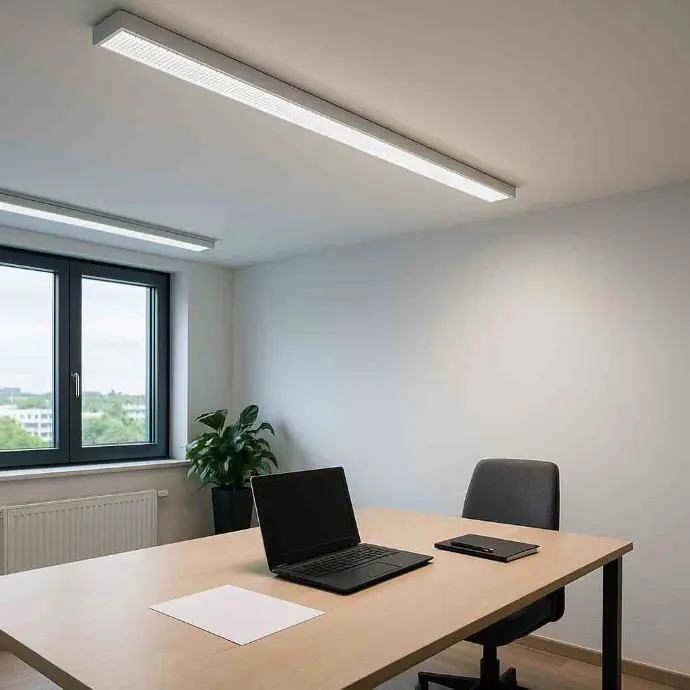 Modern beleuchteter Büroarbeitsplatz mit energieeffizienten LED-Deckenleuchten in Hall in Tirol